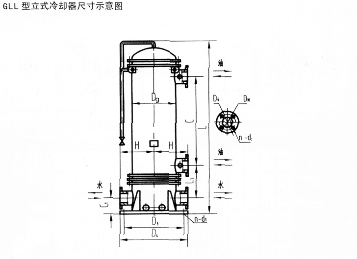 三:gll型立式冷却器尺寸示意图